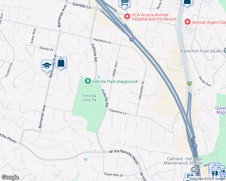 map of restaurants, bars, coffee shops, grocery stores, and more near 2636 Miller Avenue in Escondido