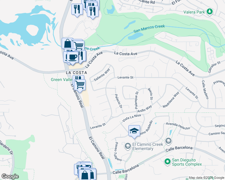 map of restaurants, bars, coffee shops, grocery stores, and more near 2102 Sereno Court in Carlsbad