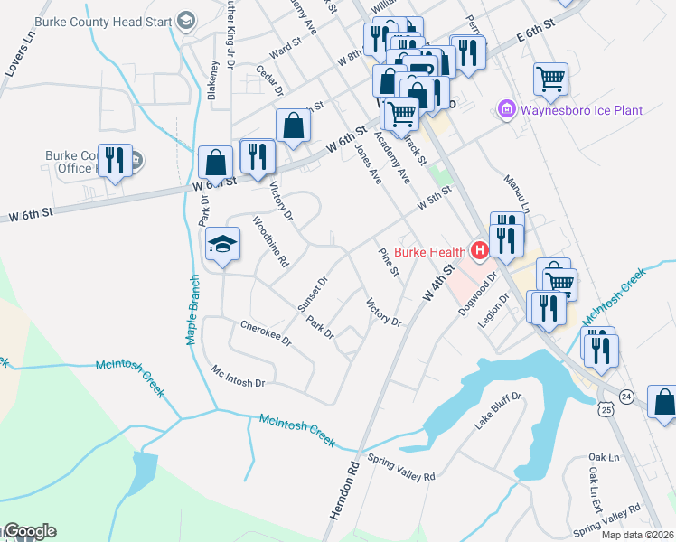 map of restaurants, bars, coffee shops, grocery stores, and more near 509 Sunset Drive in Waynesboro