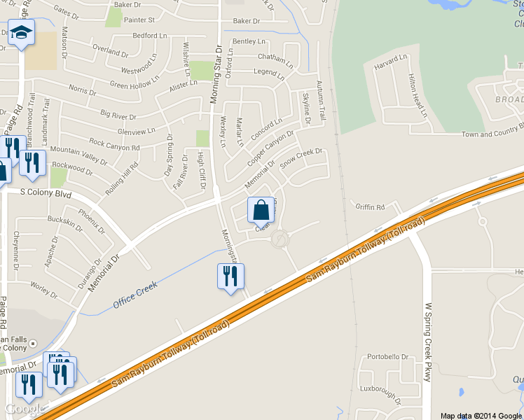map of restaurants, bars, coffee shops, grocery stores, and more near 5856 Stone Mountain Road in The Colony