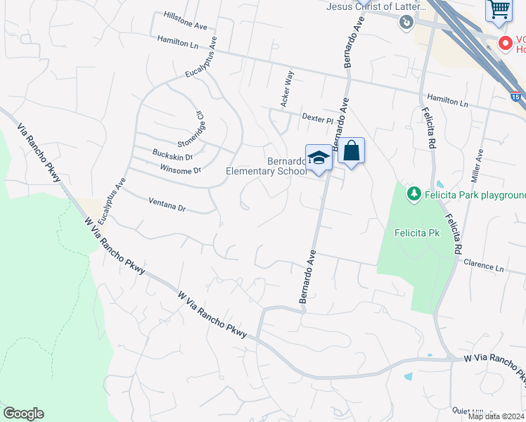 map of restaurants, bars, coffee shops, grocery stores, and more near 1245 Bernardo Ridge Place in Escondido