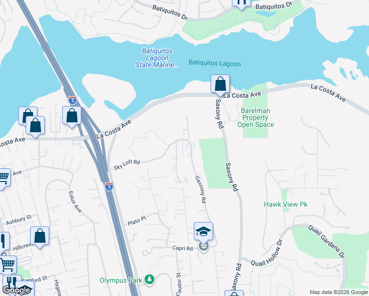 map of restaurants, bars, coffee shops, grocery stores, and more near 1760 Gascony Road in Encinitas