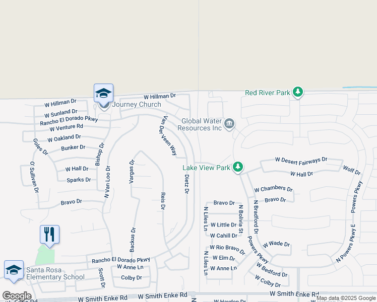 map of restaurants, bars, coffee shops, grocery stores, and more near 22307 Dietz Drive in Maricopa