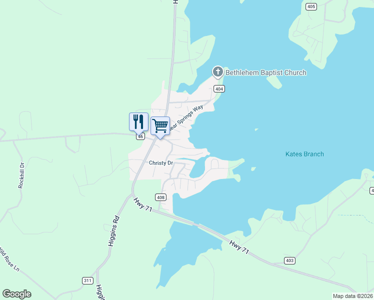 map of restaurants, bars, coffee shops, grocery stores, and more near 171 Spring Creek Camp Road in Shelby