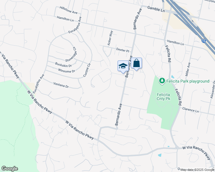 map of restaurants, bars, coffee shops, grocery stores, and more near 1153 Rising Hill Way in Escondido