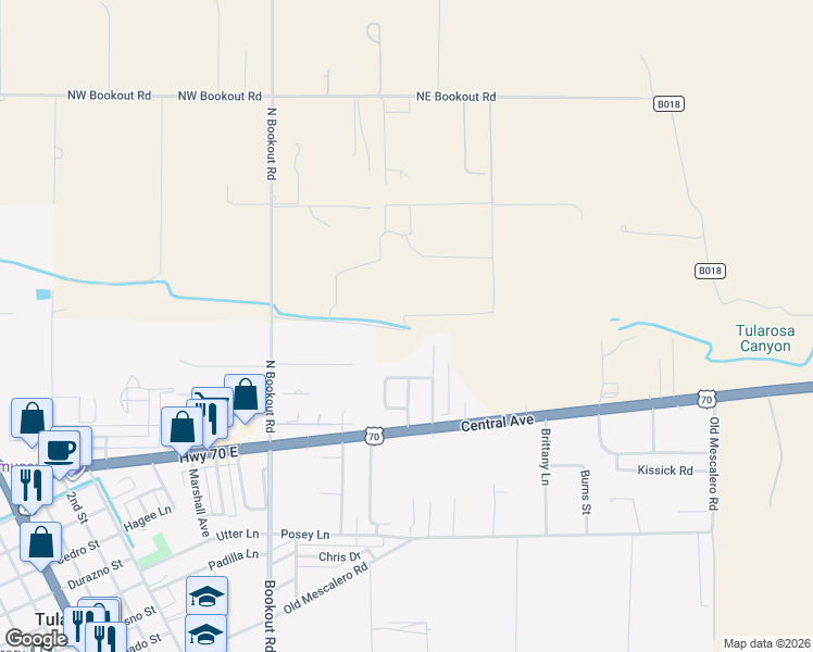 map of restaurants, bars, coffee shops, grocery stores, and more near 42 Baca Farms Road in Tularosa