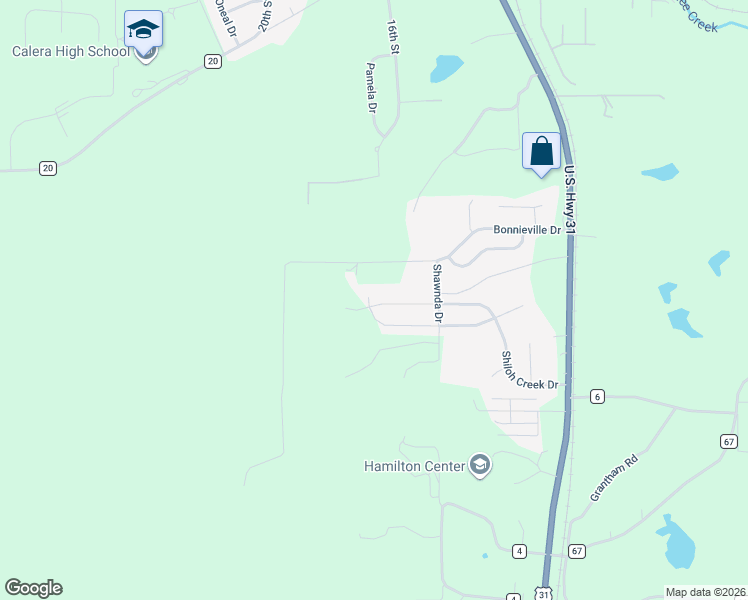 map of restaurants, bars, coffee shops, grocery stores, and more near 455 Bonnieville Drive in Calera