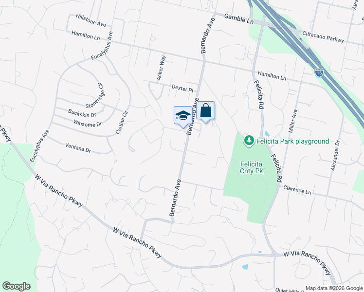 map of restaurants, bars, coffee shops, grocery stores, and more near 2735 Bernardo Avenue in Escondido