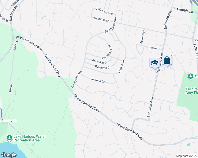 map of restaurants, bars, coffee shops, grocery stores, and more near 1510 Ventana Drive in Escondido