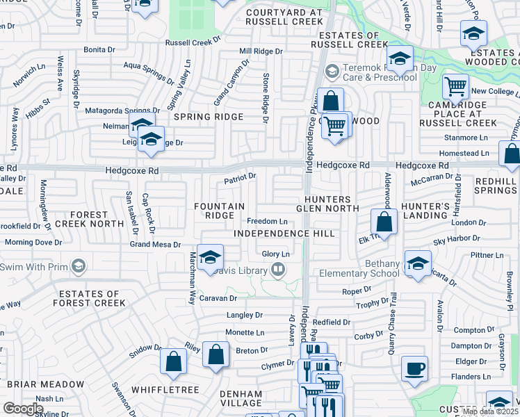 map of restaurants, bars, coffee shops, grocery stores, and more near 3132 Buena Vista Drive in Plano