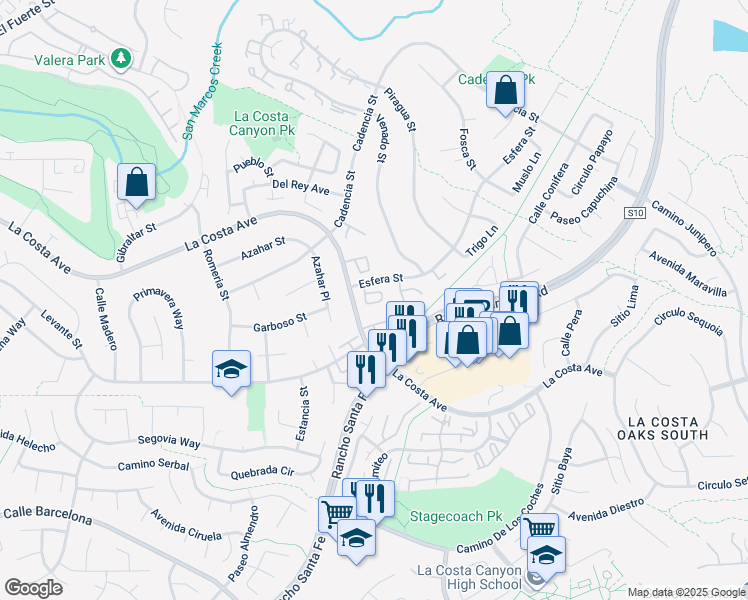 map of restaurants, bars, coffee shops, grocery stores, and more near 3329 Vivienda Circle in Carlsbad