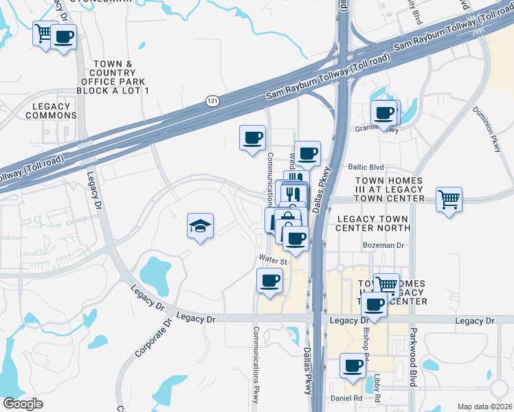 map of restaurants, bars, coffee shops, grocery stores, and more near 6101 Preserve Dr in Plano