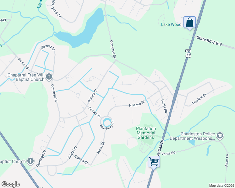 map of restaurants, bars, coffee shops, grocery stores, and more near 120 Galloway Court in Moncks Corner