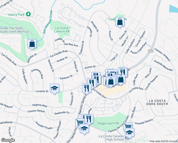 map of restaurants, bars, coffee shops, grocery stores, and more near 3339 Vivienda Circle in Carlsbad