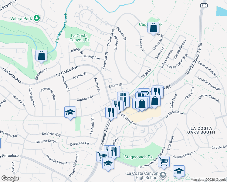 map of restaurants, bars, coffee shops, grocery stores, and more near 3333 Vivienda Circle in Carlsbad