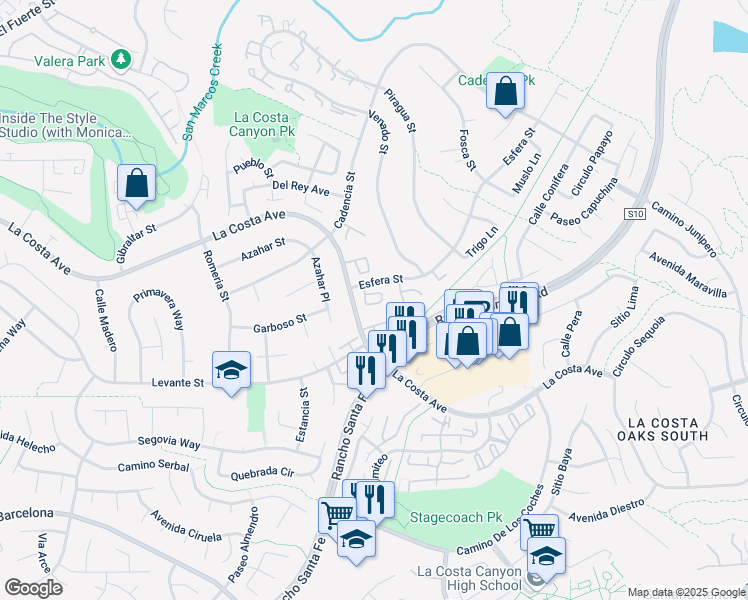 map of restaurants, bars, coffee shops, grocery stores, and more near 3339 Vivienda Circle in Carlsbad