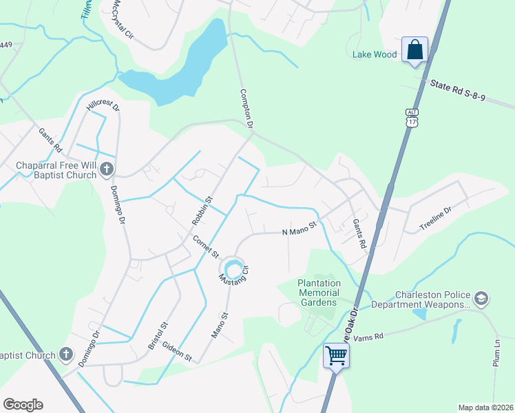 map of restaurants, bars, coffee shops, grocery stores, and more near 120 Galloway Court in Moncks Corner