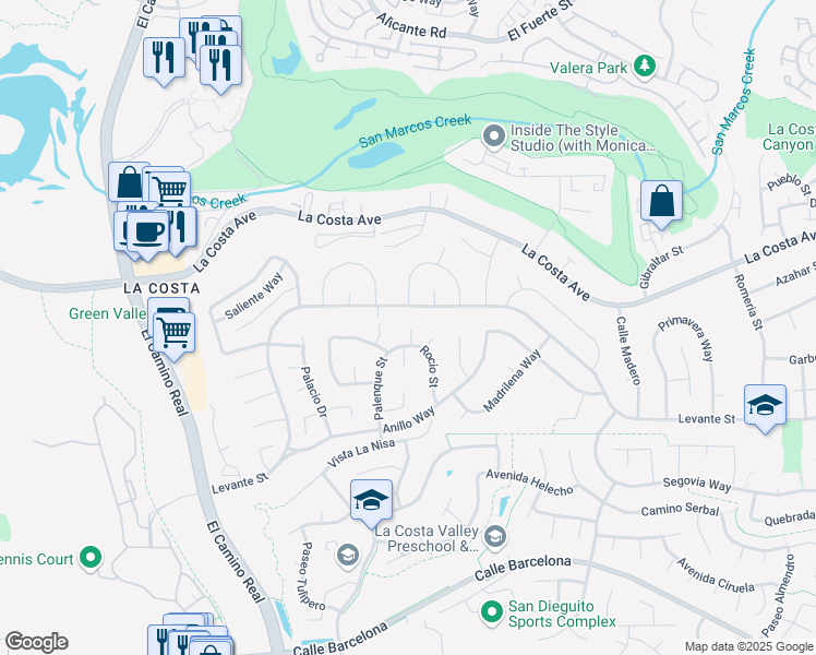 map of restaurants, bars, coffee shops, grocery stores, and more near 7704 Rocio Street in Carlsbad