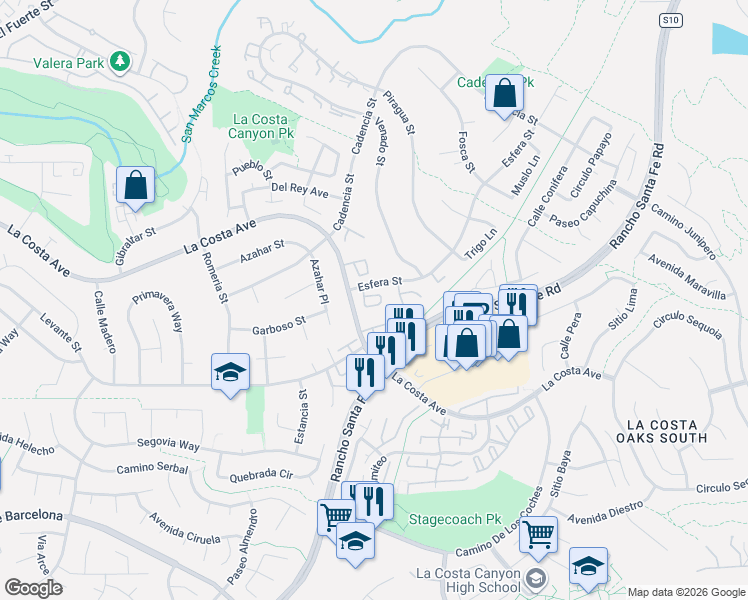 map of restaurants, bars, coffee shops, grocery stores, and more near 3327 Vivienda Circle in Carlsbad