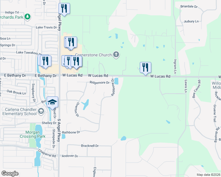 map of restaurants, bars, coffee shops, grocery stores, and more near 6026 Rathbone Drive in Parker