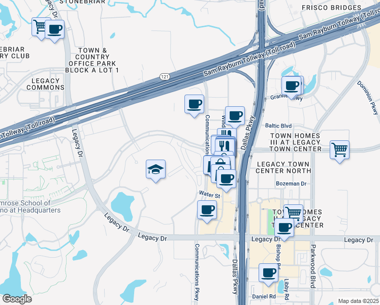 map of restaurants, bars, coffee shops, grocery stores, and more near 7858 Element Ave in Plano