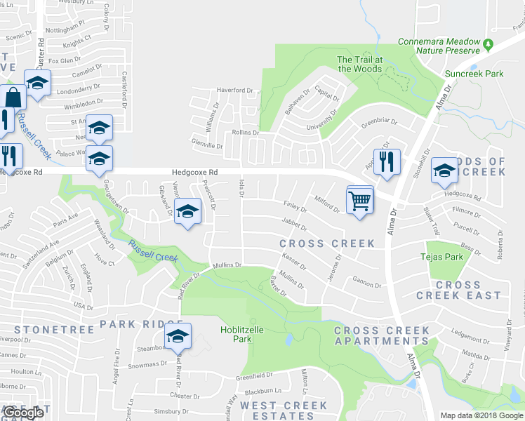 map of restaurants, bars, coffee shops, grocery stores, and more near 1509 Jabbet Drive in Plano