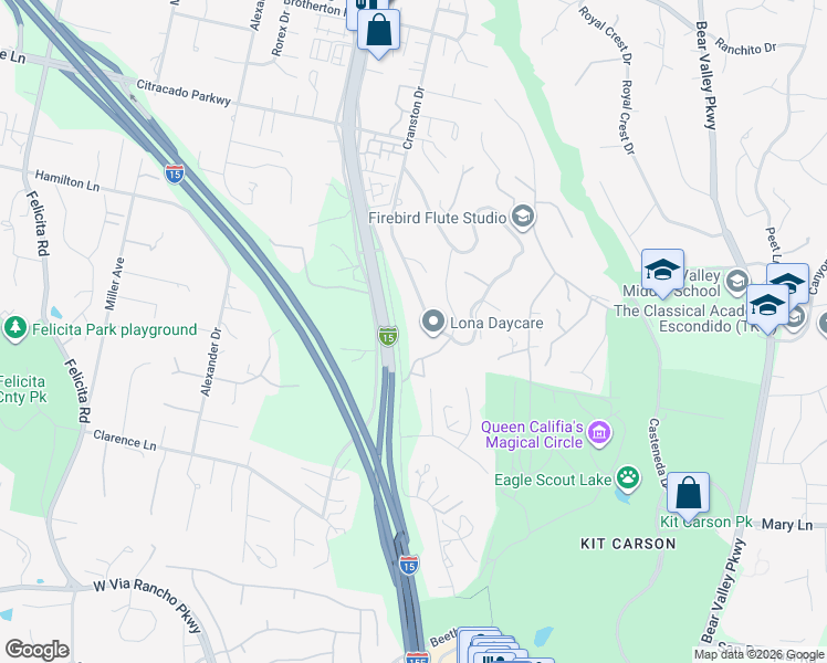 map of restaurants, bars, coffee shops, grocery stores, and more near 2805 Verda Ave in Escondido