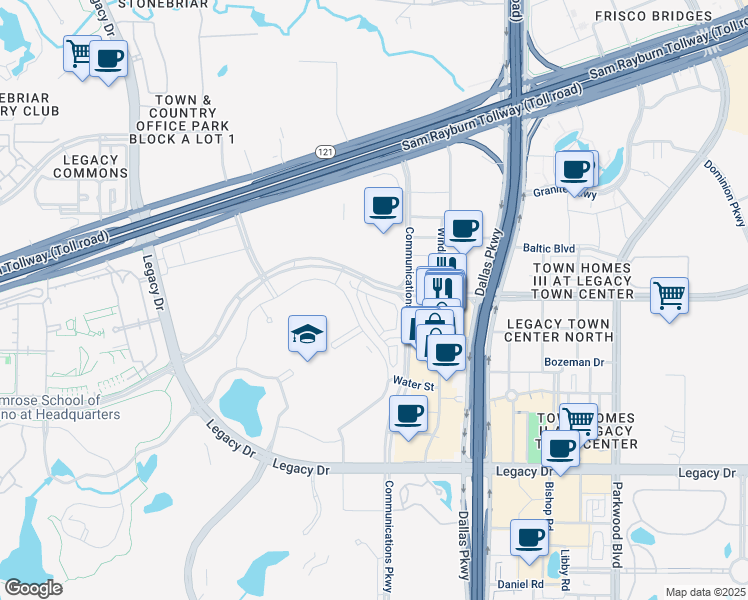 map of restaurants, bars, coffee shops, grocery stores, and more near 7858 Element Ave in Plano