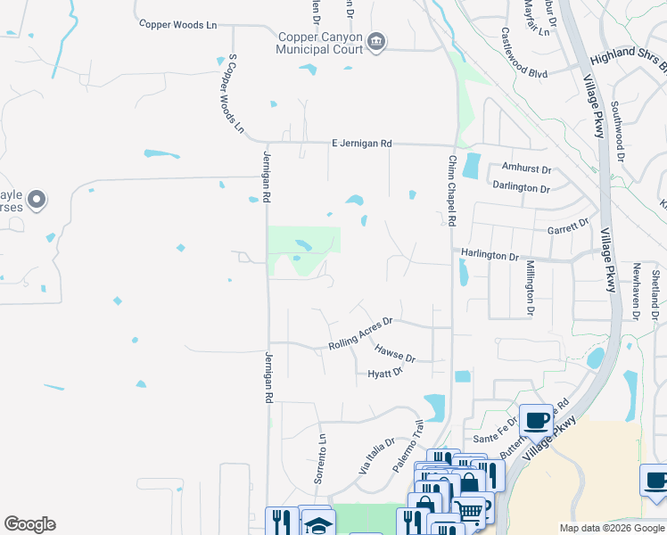 map of restaurants, bars, coffee shops, grocery stores, and more near 575 Dove Trail in Lewisville