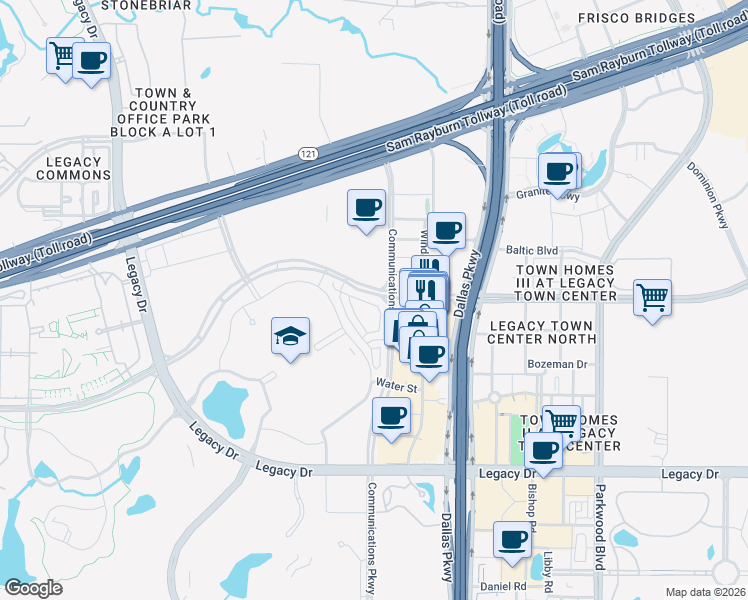 map of restaurants, bars, coffee shops, grocery stores, and more near 6101 Preserve Dr in Plano