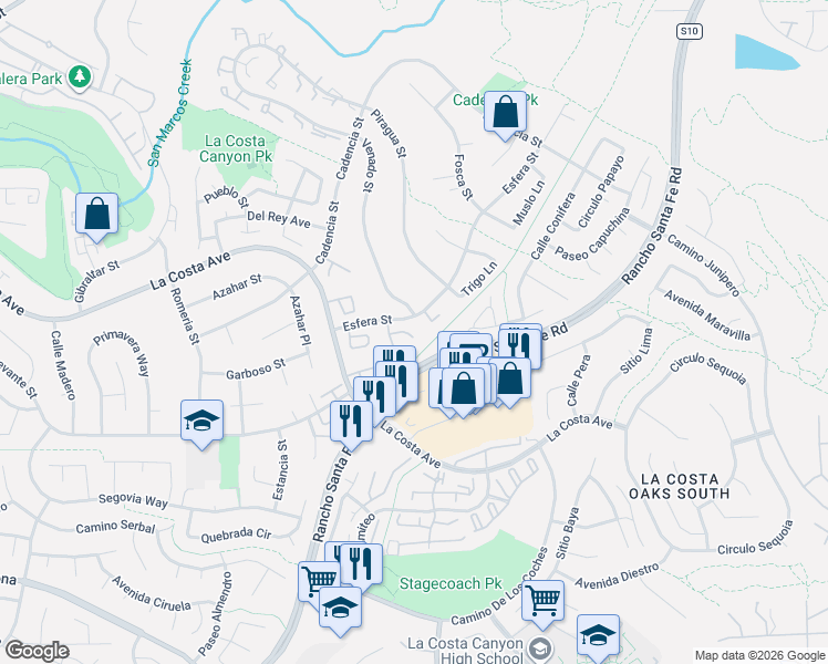 map of restaurants, bars, coffee shops, grocery stores, and more near 3311 Dorado Place in Carlsbad