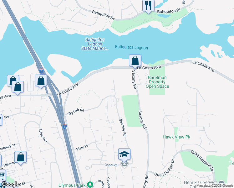 map of restaurants, bars, coffee shops, grocery stores, and more near 1801 Amalfi Drive in Encinitas