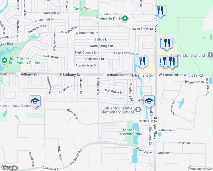map of restaurants, bars, coffee shops, grocery stores, and more near 1618 Mapleleaf Falls Drive in Allen