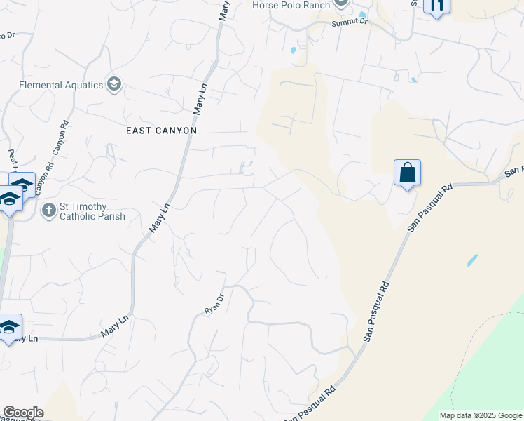 map of restaurants, bars, coffee shops, grocery stores, and more near 3034 Donee Diego Drive in Escondido