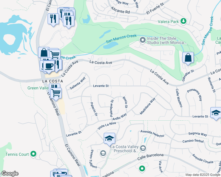 map of restaurants, bars, coffee shops, grocery stores, and more near 2266 Plazuela Street in Carlsbad