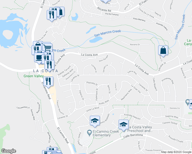 map of restaurants, bars, coffee shops, grocery stores, and more near 2266 Plazuela Street in Carlsbad