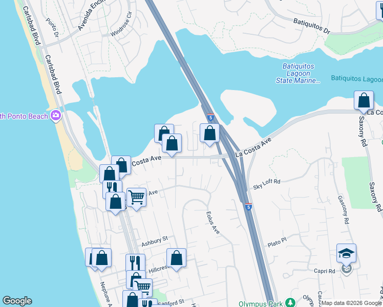 map of restaurants, bars, coffee shops, grocery stores, and more near 467 La Costa Avenue in Encinitas
