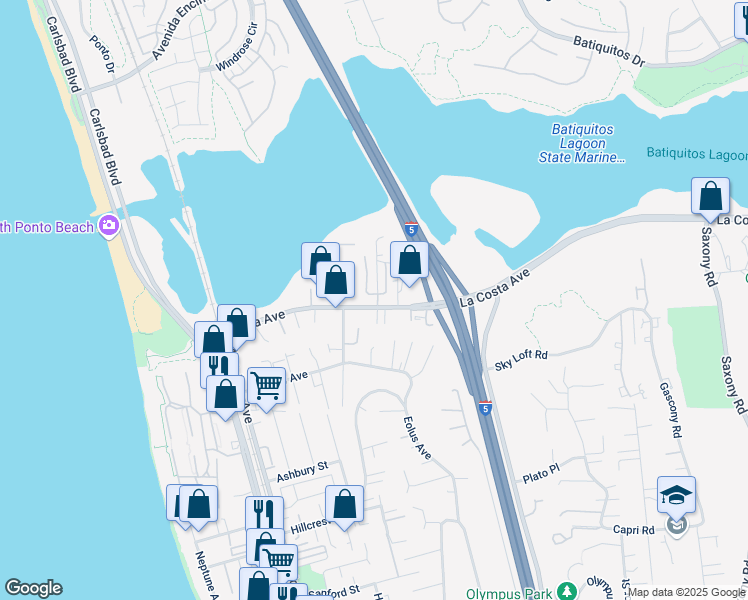 map of restaurants, bars, coffee shops, grocery stores, and more near 2061 East Pearl Street in Encinitas