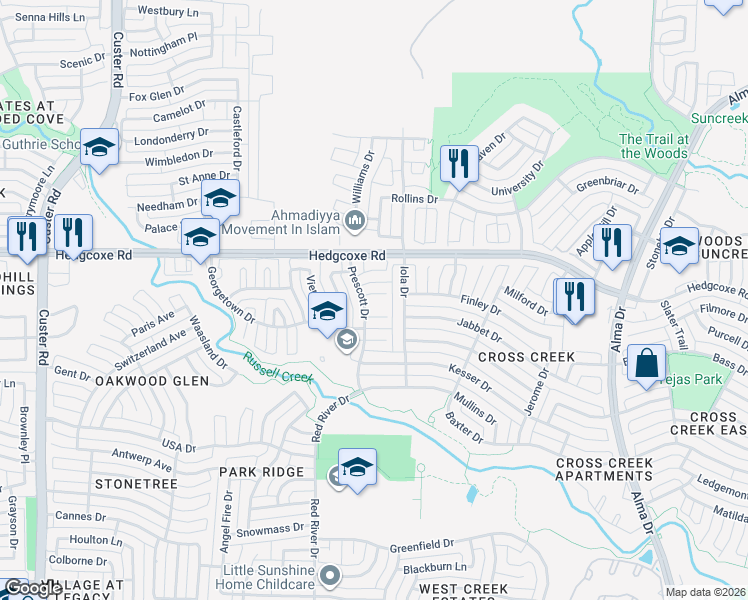 map of restaurants, bars, coffee shops, grocery stores, and more near 1616 Urbana Circle in Plano
