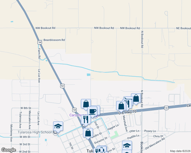 map of restaurants, bars, coffee shops, grocery stores, and more near 1700 Fairview Rd in Tularosa