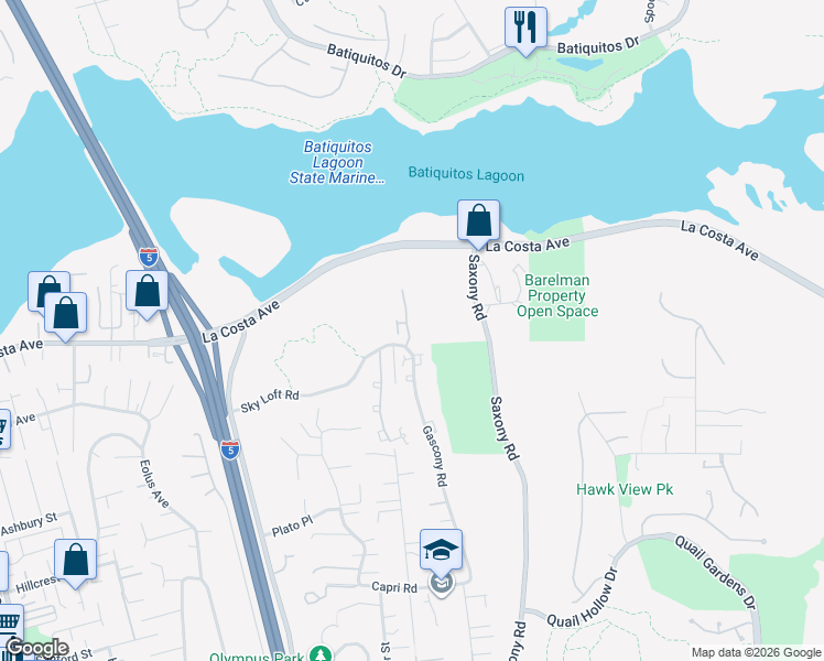 map of restaurants, bars, coffee shops, grocery stores, and more near 1815 Amalfi Drive in Encinitas
