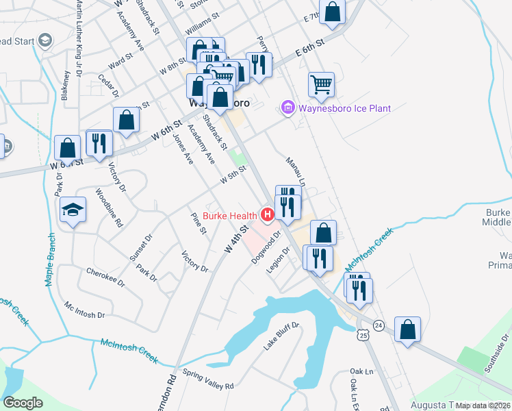 map of restaurants, bars, coffee shops, grocery stores, and more near 300 West 4th Street in Waynesboro