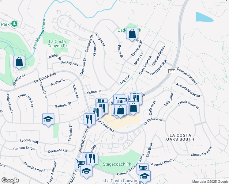 map of restaurants, bars, coffee shops, grocery stores, and more near 3347 Del Rio Court in Carlsbad