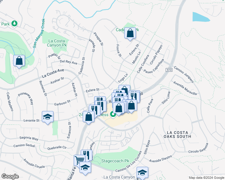 map of restaurants, bars, coffee shops, grocery stores, and more near 3347 Del Rio Court in Carlsbad