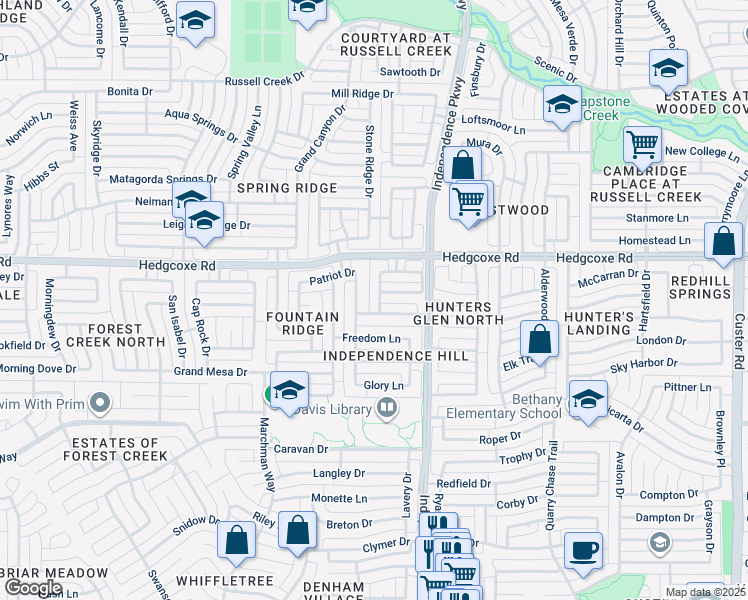 map of restaurants, bars, coffee shops, grocery stores, and more near 7909 Cross Plains Drive in Plano