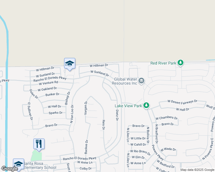 map of restaurants, bars, coffee shops, grocery stores, and more near 22470 Dietz Drive in Maricopa