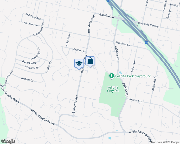 map of restaurants, bars, coffee shops, grocery stores, and more near 2652 Bernardo Avenue in Escondido