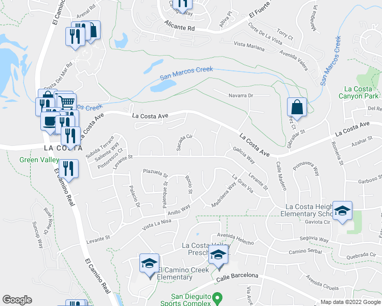map of restaurants, bars, coffee shops, grocery stores, and more near 2430 Oviedo Place in Carlsbad