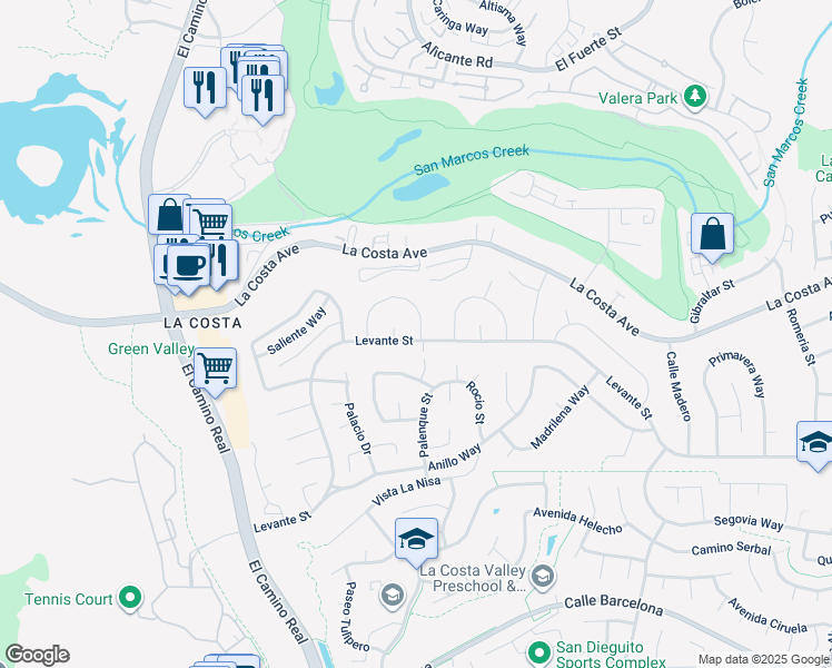 map of restaurants, bars, coffee shops, grocery stores, and more near 2286 Levante Street in Carlsbad