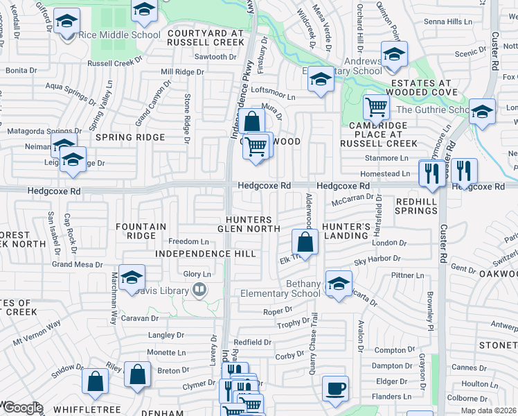 map of restaurants, bars, coffee shops, grocery stores, and more near 7929 Clark Springs Drive in Plano